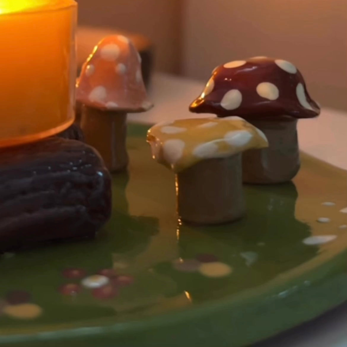 Mushroom Log Tea Light Candle Holder