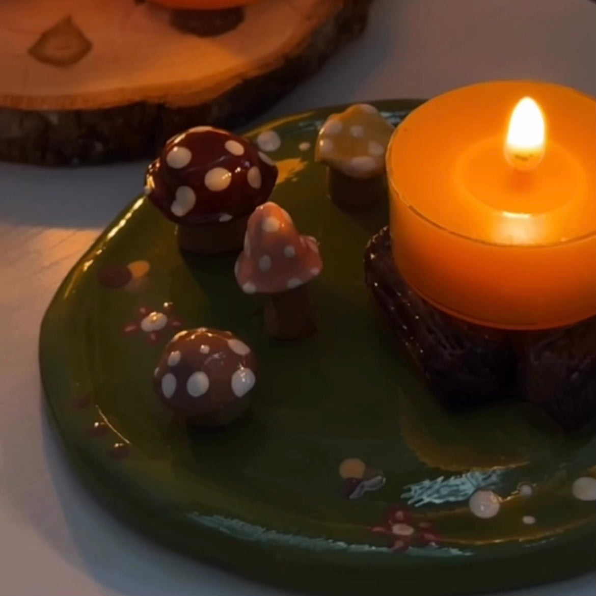 Mushroom Log Tea Light Candle Holder